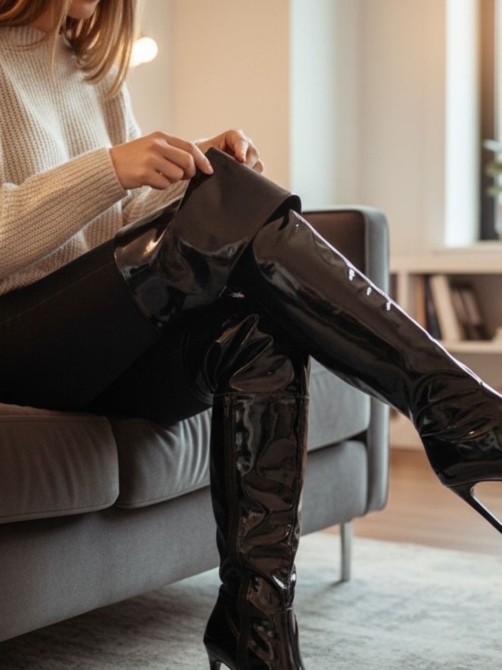 Funtasma Black Patent Over-the-Knee Pointed Stiletto Boots 1093